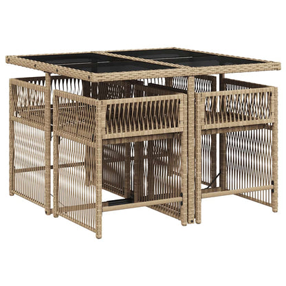 5 Piece Garden Dining Set with Cushions Beige Poly Rattan