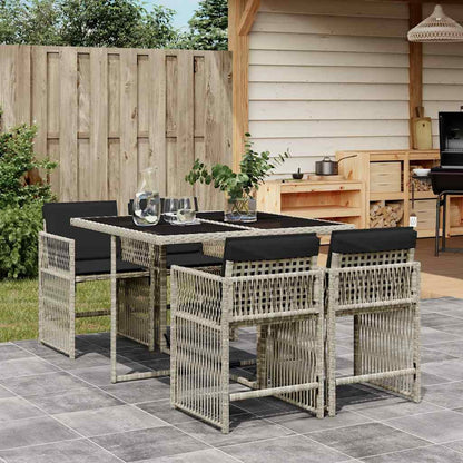5 Piece Garden Dining Set with Cushions Light Grey Poly Rattan