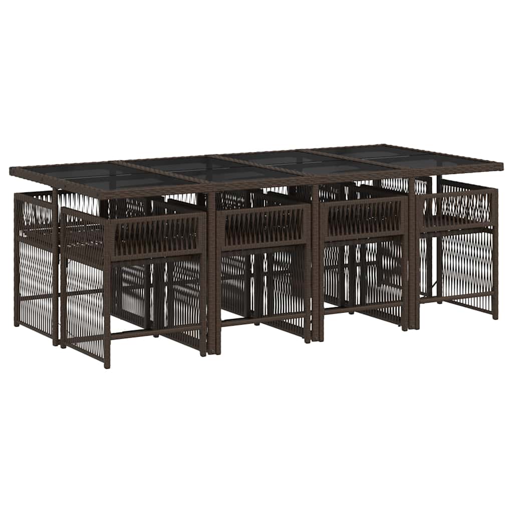 9 Piece Garden Dining Set with Cushions Brown Poly Rattan