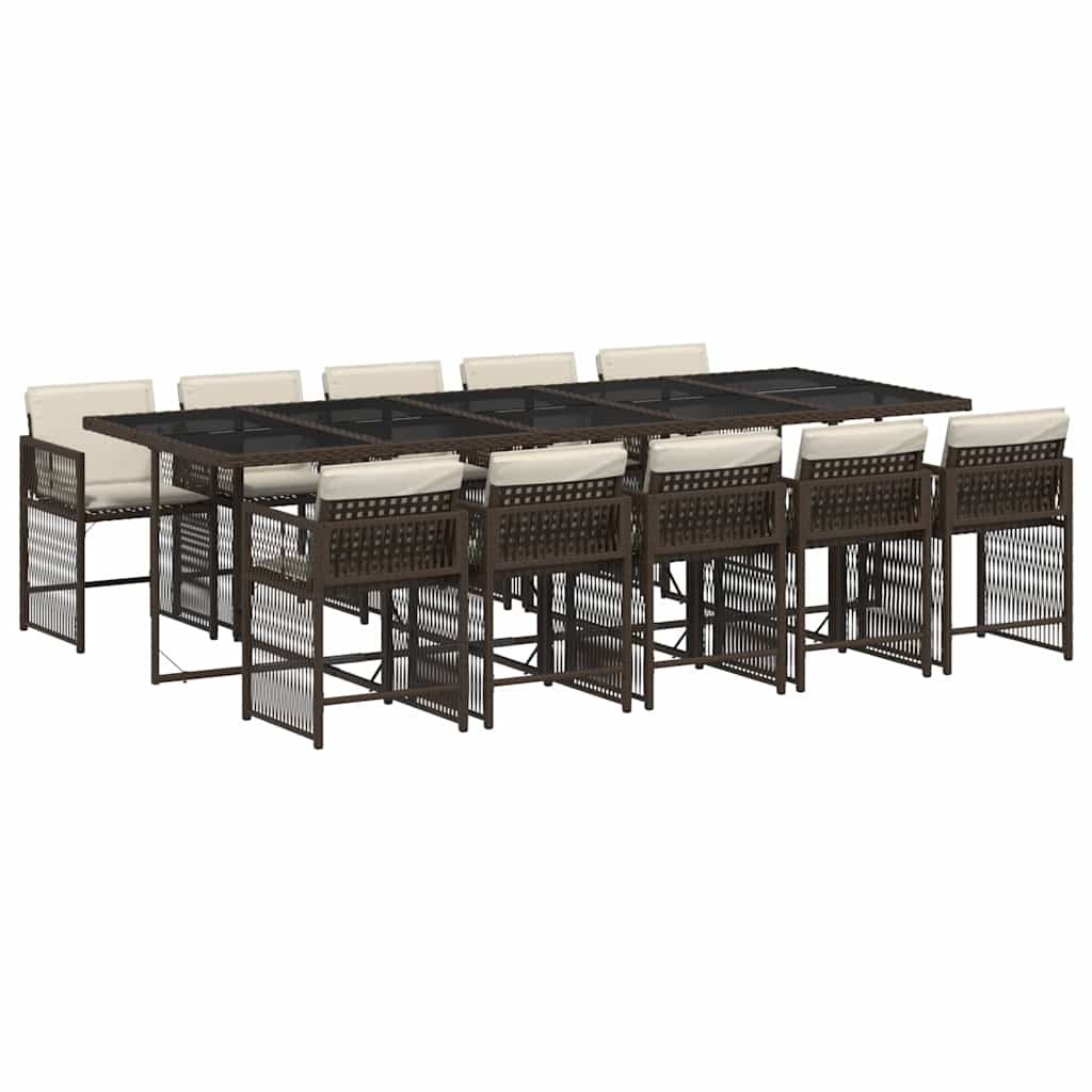 11 Piece Garden Dining Set with Cushions Brown Poly Rattan