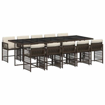 11 Piece Garden Dining Set with Cushions Brown Poly Rattan