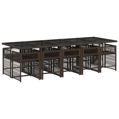 11 Piece Garden Dining Set with Cushions Brown Poly Rattan