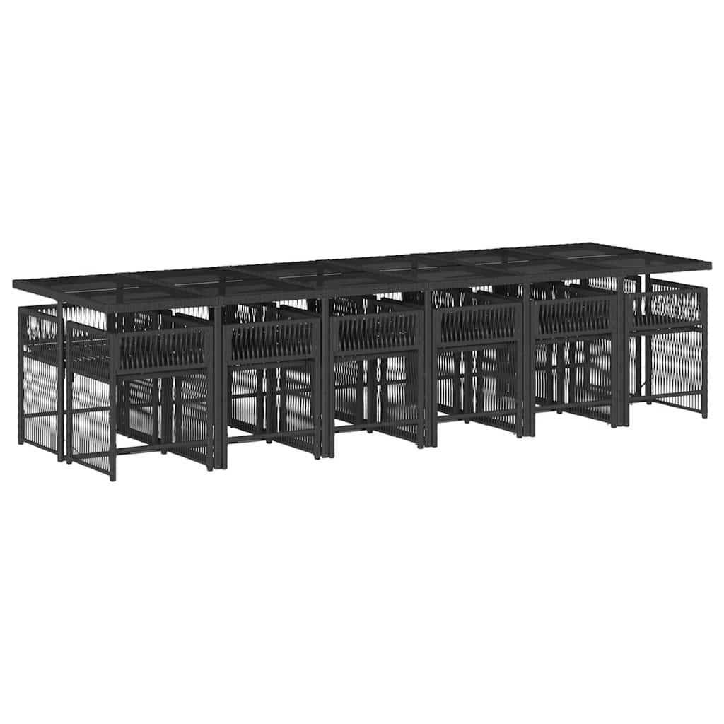 13 Piece Garden Dining Set with Cushions Black Poly Rattan