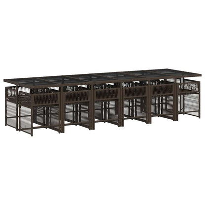 13 Piece Garden Dining Set with Cushions Brown Poly Rattan