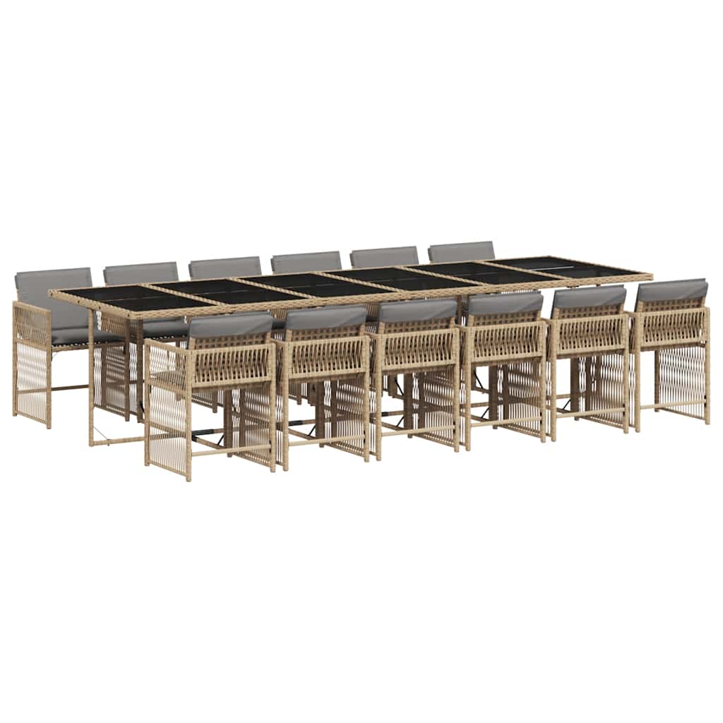 13 Piece Garden Dining Set with Cushions Mix Beige Poly Rattan