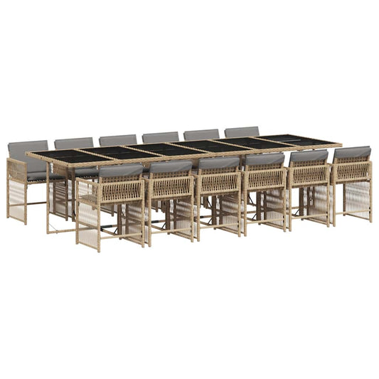 13 Piece Garden Dining Set with Cushions Mix Beige Poly Rattan