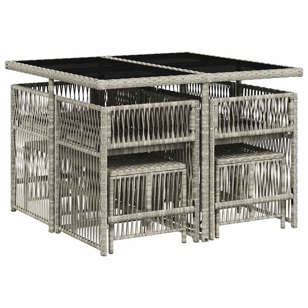 9 Piece Garden Dining Set with Cushions Light Grey Poly Rattan
