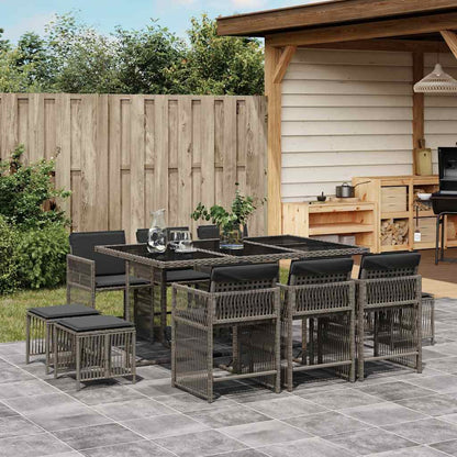 11 Piece Garden Dining Set with Cushions Grey Poly Rattan