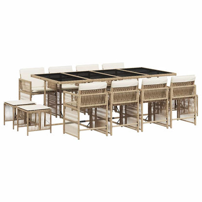 13 Piece Garden Dining Set with Cushions Beige Poly Rattan