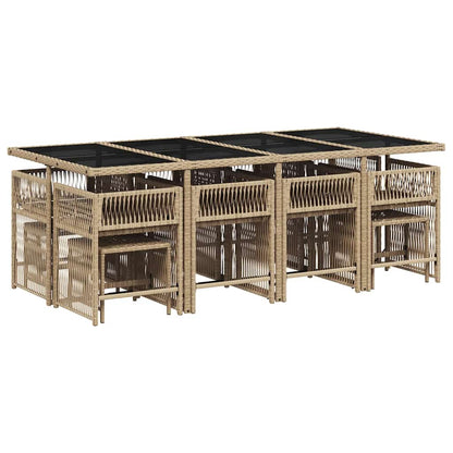 13 Piece Garden Dining Set with Cushions Beige Poly Rattan