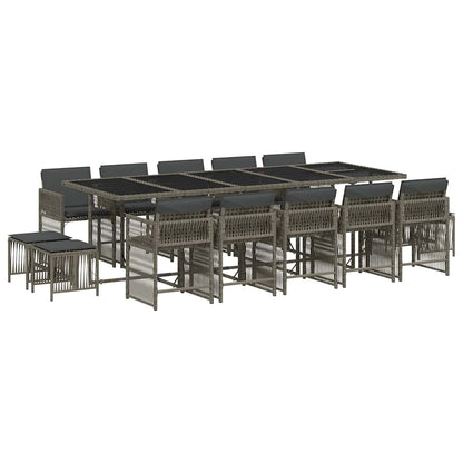 15 Piece Garden Dining Set with Cushions Grey Poly Rattan