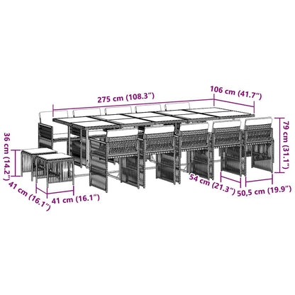 15 Piece Garden Dining Set with Cushions Grey Poly Rattan