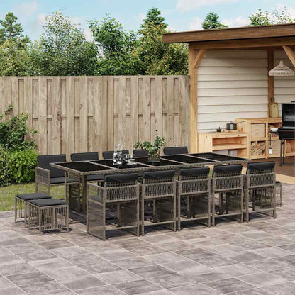 15 Piece Garden Dining Set with Cushions Grey Poly Rattan