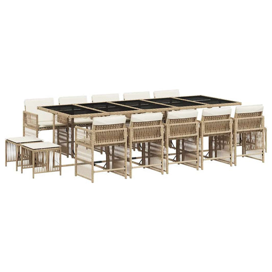 Garden Dining Set | Beige and Cream White | PE Rattan | Large | Stackable