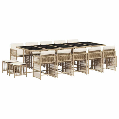 15 Piece Garden Dining Set with Cushions Beige Poly Rattan