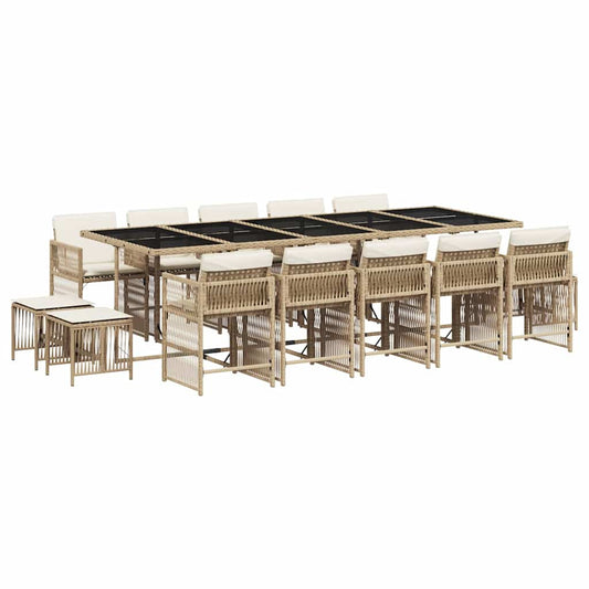15 Piece Garden Dining Set with Cushions Beige Poly Rattan