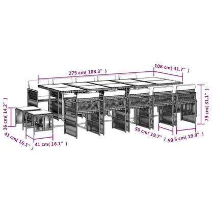 15 Piece Garden Dining Set with Cushions Beige Poly Rattan
