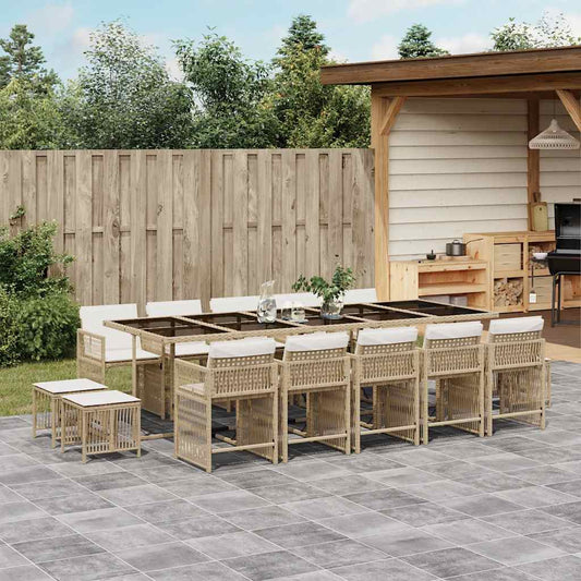 Garden Dining Set | Beige and Cream White | PE Rattan | Large | Stackable