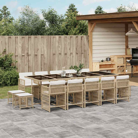 15 Piece Garden Dining Set with Cushions Beige Poly Rattan