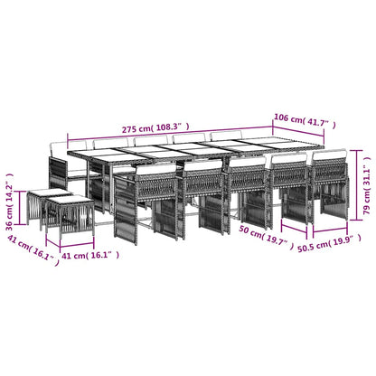15 Piece Garden Dining Set with Cushions Light Grey Poly Rattan