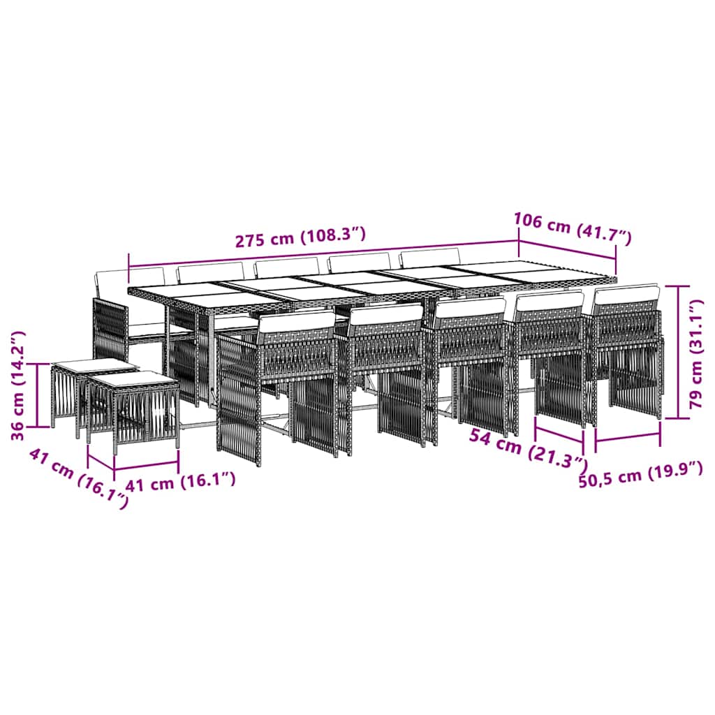 15 Piece Garden Dining Set with Cushions Mix Beige Poly Rattan