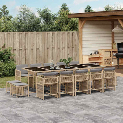 15 Piece Garden Dining Set with Cushions Mix Beige Poly Rattan