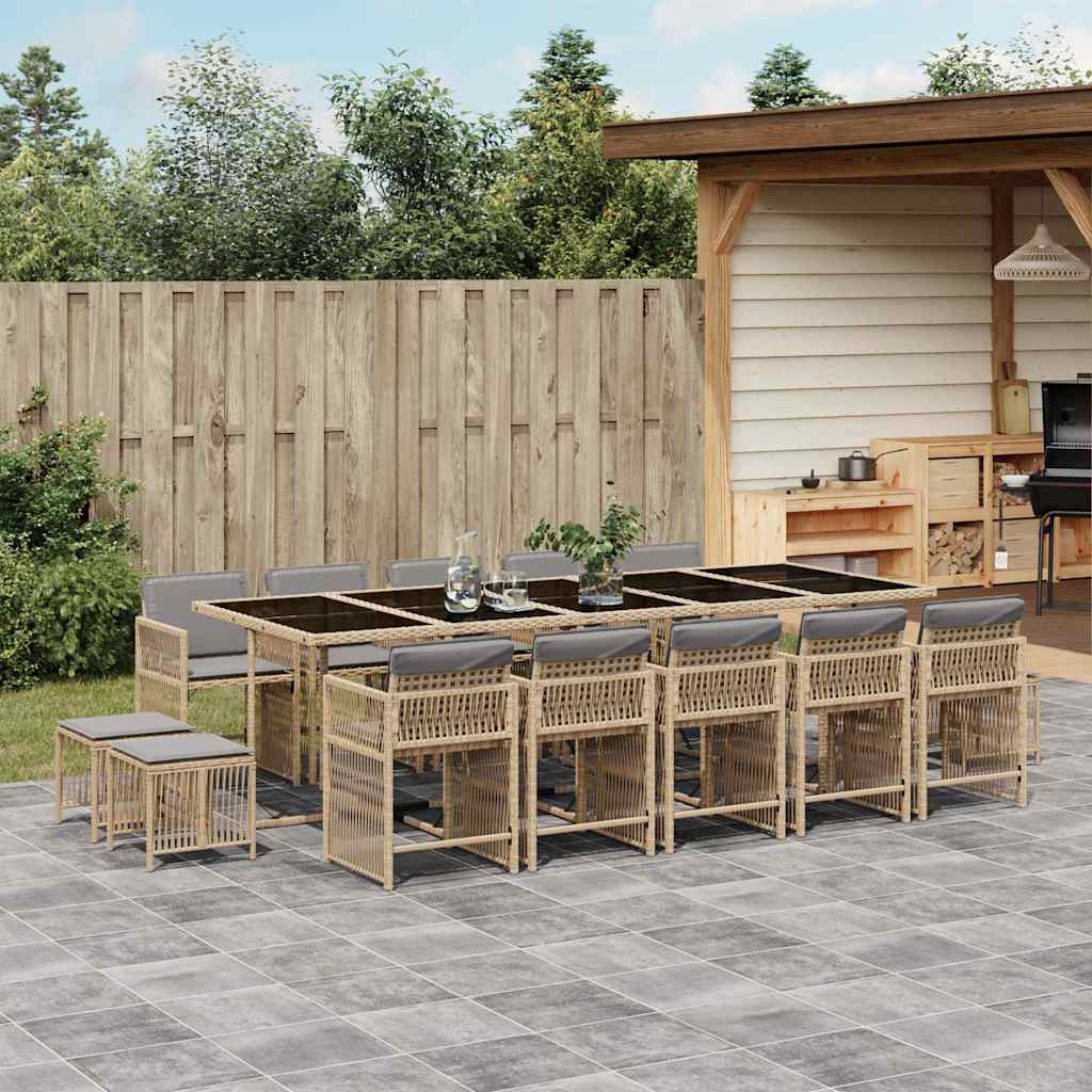 15 Piece Garden Dining Set with Cushions Mix Beige Poly Rattan