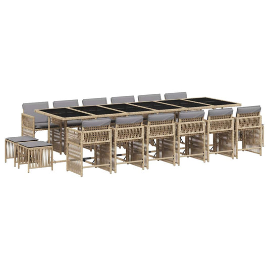 17 Piece Garden Dining Set with Cushions Mix Beige Poly Rattan