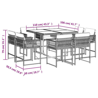 9 Piece Garden Dining Set with Cushions Light Grey Poly Rattan