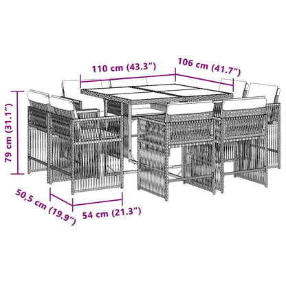 9 Piece Garden Dining Set with Cushions Mix Beige Poly Rattan