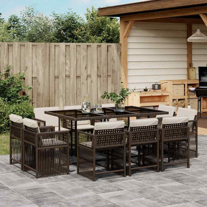 11 Piece Garden Dining Set with Cushions Brown Poly Rattan