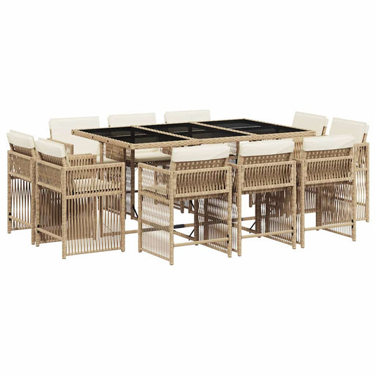 11 Piece Garden Dining Set with Cushions Beige Poly Rattan