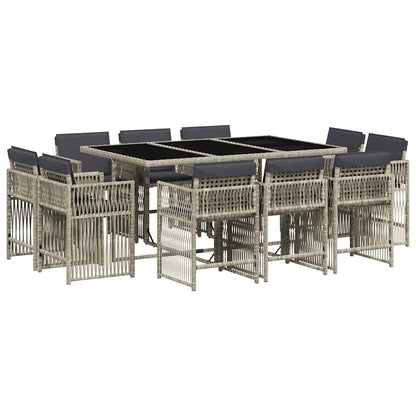 11 Piece Garden Dining Set with Cushions Light Grey Poly Rattan