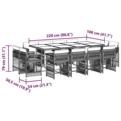 13 Piece Garden Dining Set with Cushions Grey Poly Rattan