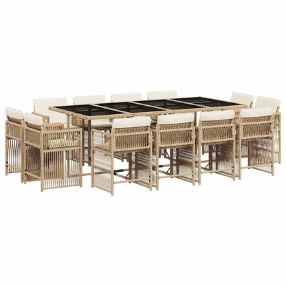 13 Piece Garden Dining Set with Cushions Beige Poly Rattan