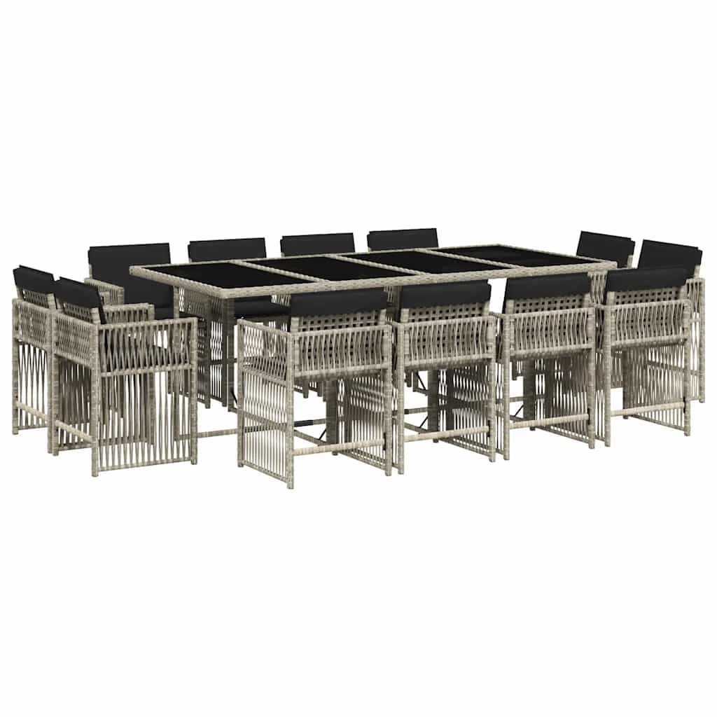 13 Piece Garden Dining Set with Cushions Light Grey Poly Rattan