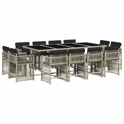 13 Piece Garden Dining Set with Cushions Light Grey Poly Rattan