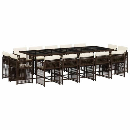 15 Piece Garden Dining Set with Cushions Brown Poly Rattan