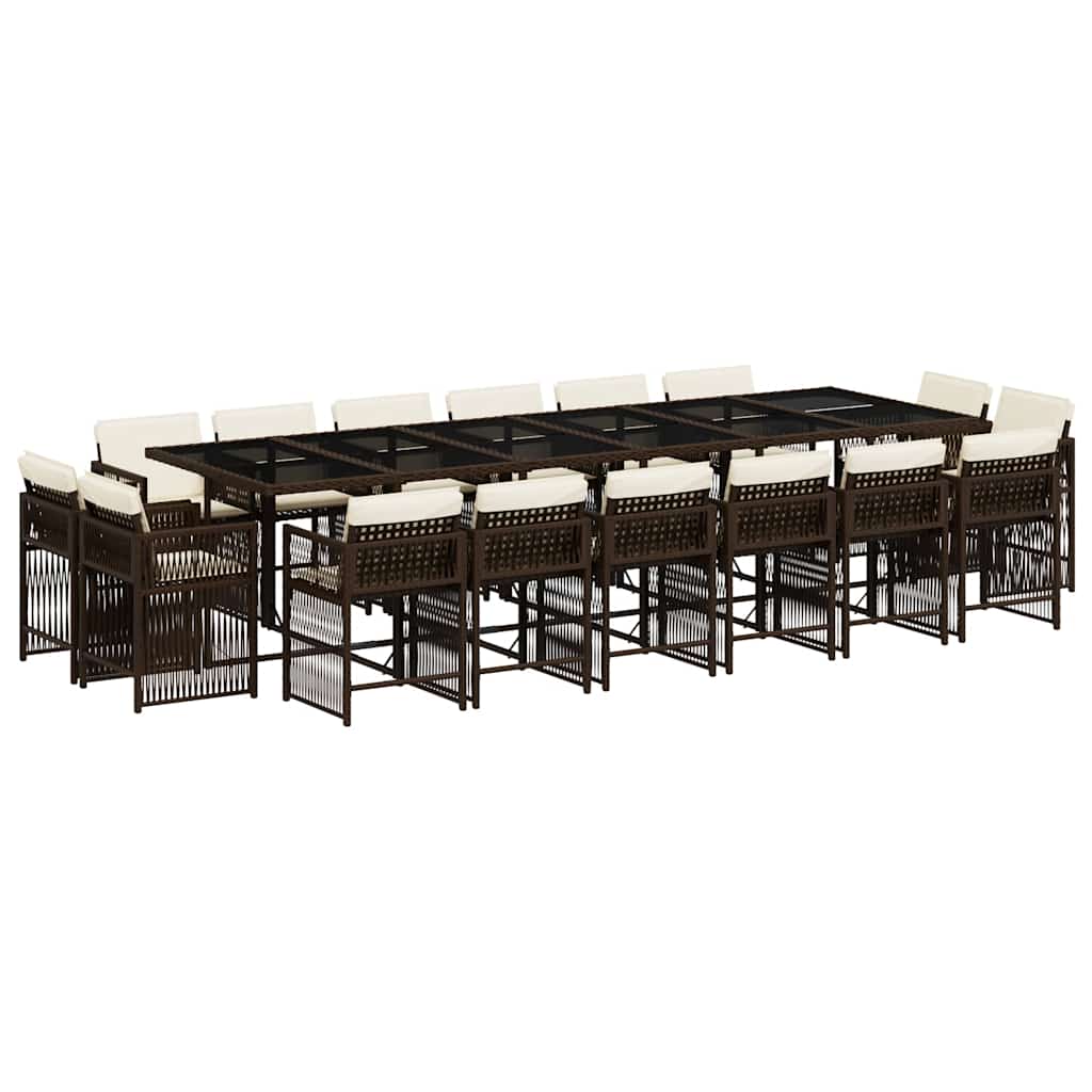 17 Piece Garden Dining Set with Cushions Brown Poly Rattan