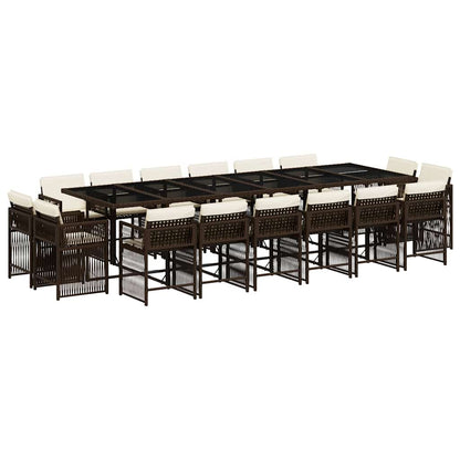 17 Piece Garden Dining Set with Cushions Brown Poly Rattan