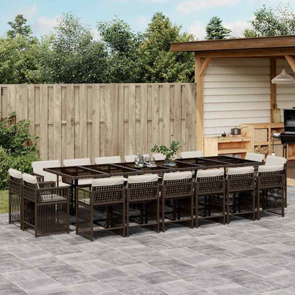 17 Piece Garden Dining Set with Cushions Brown Poly Rattan