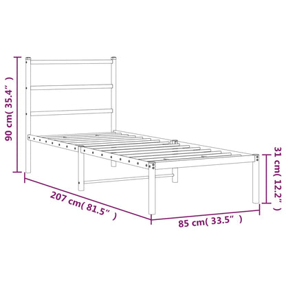 Metal Bed Frame without Mattress with Headboard Black 80x200cm