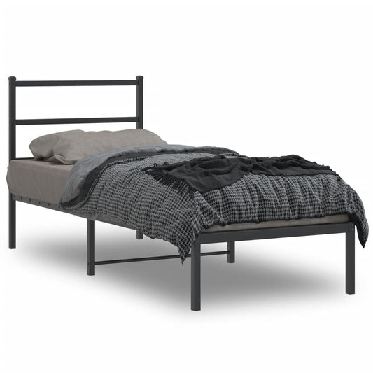 Metal Bed Frame without Mattress with Headboard Black 80x200cm