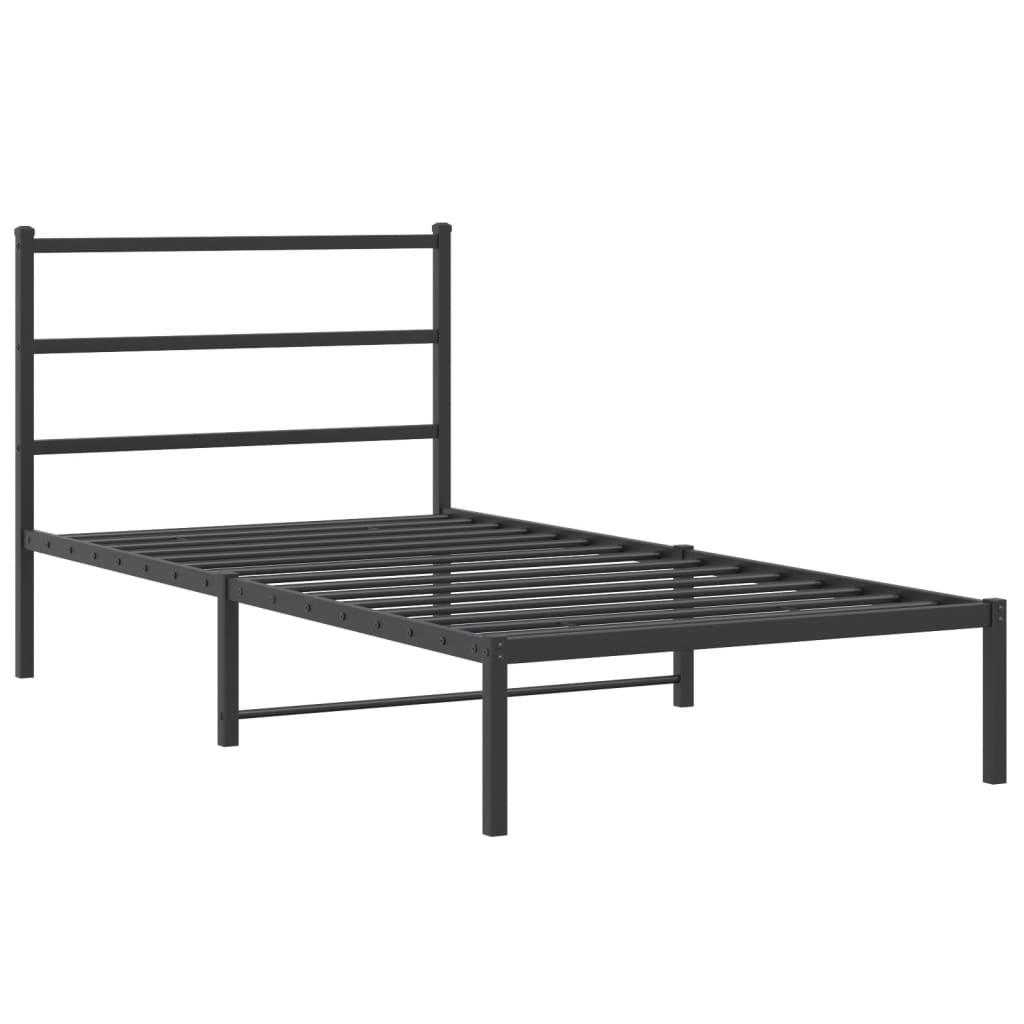 Metal Bed Frame without Mattress with Headboard Black 107x203cm