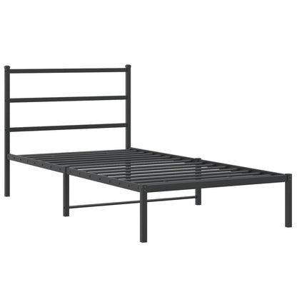 Metal Bed Frame without Mattress with Headboard Black 107x203cm