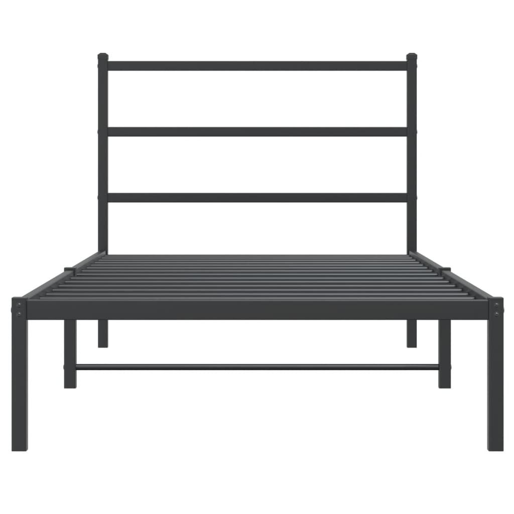 Metal Bed Frame without Mattress with Headboard Black 107x203cm