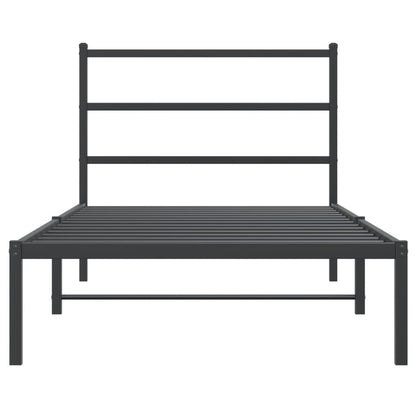 Metal Bed Frame without Mattress with Headboard Black 107x203cm