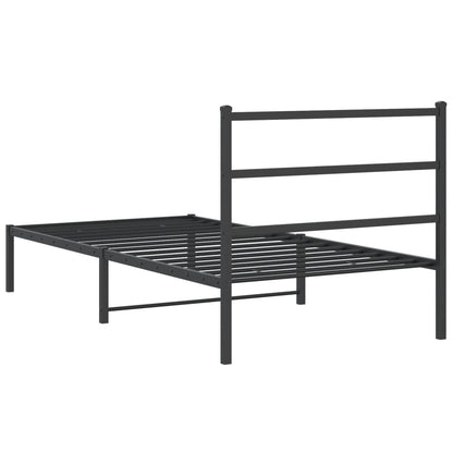 Metal Bed Frame without Mattress with Headboard Black 107x203cm