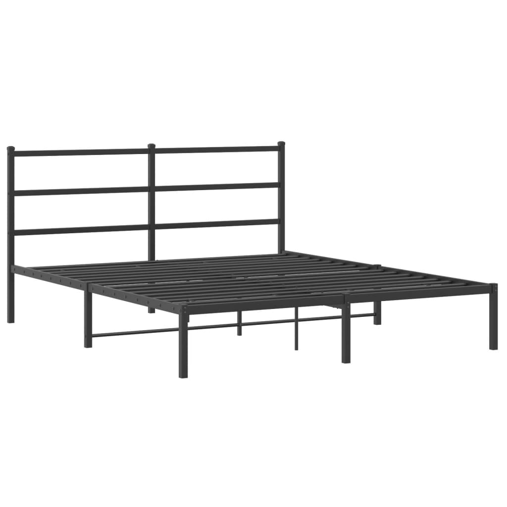 Metal Bed Frame without Mattress with Headboard Black 160x200cm