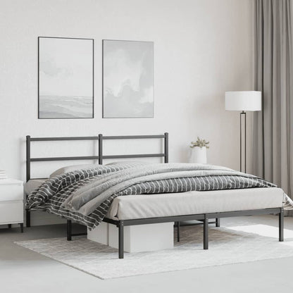 Metal Bed Frame without Mattress with Headboard Black 160x200cm